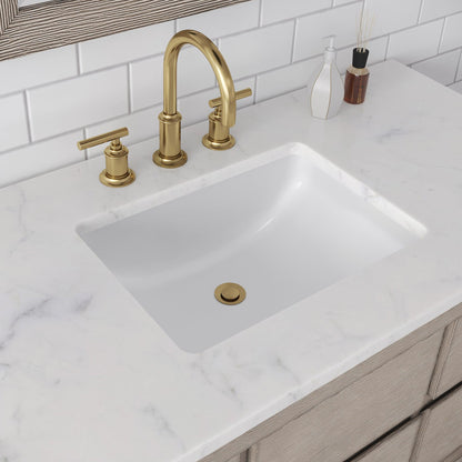 Water Creation Oakman 48" Single Sink Carrara White Marble Countertop Bath Vanity in Grey Oak with Gold Faucets and Rectangular Mirrors