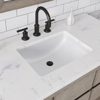 Water Creation Oakman 48" Single Sink Carrara White Marble Countertop Bath Vanity in Grey Oak with ORB Faucet and Rectangular Mirror