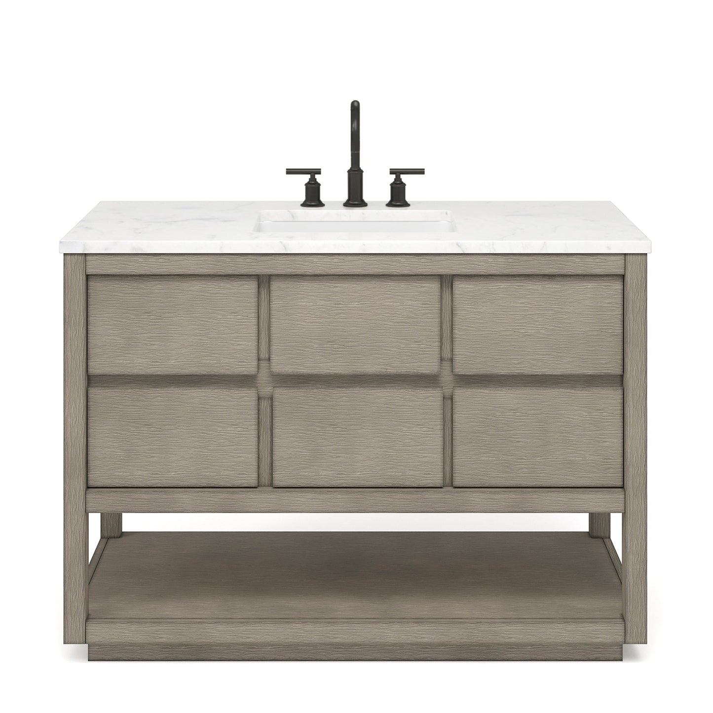 Water Creation Oakman 48" Single Sink Carrara White Marble Countertop Bath Vanity in Grey Oak with ORB Faucet