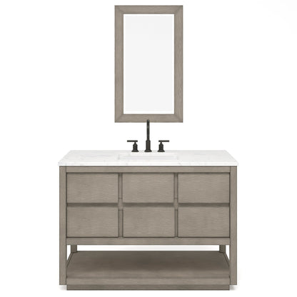 Water Creation Oakman 48" Single Sink Carrara White Marble Countertop Bath Vanity in Grey Oak with Rectangular Mirror