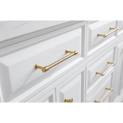 Water Creation Palace 60" Quartz Carrara Pure White Bathroom Vanity Set With Hardware And F2-0012 Faucets in Satin Gold Finish And Only Mirrors in Chrome Finish