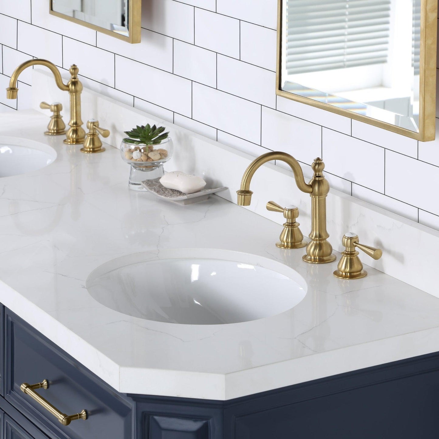 Water Creation Palace 72" Double Sink White Quartz Countertop Vanity in Monarch Blue with Hook Faucets and Mirrors