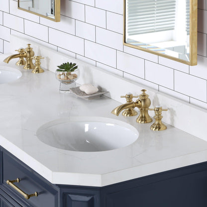 Water Creation Palace 72" Double Sink White Quartz Countertop Vanity in Monarch Blue with Waterfall Faucets