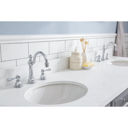 Water Creation Palace 72" Quartz Carrara Cashmere Grey Bathroom Vanity Set With Hardware And F2-0012 Faucets in Chrome Finish