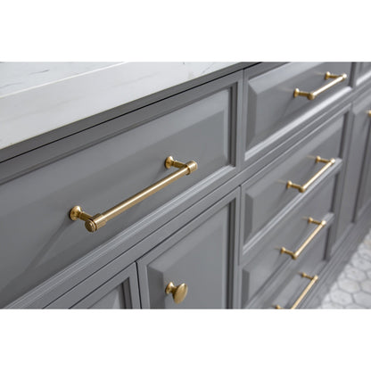 Water Creation Palace 72" Quartz Carrara Cashmere Grey Bathroom Vanity Set With Hardware And F2-0012 Faucets in Satin Gold Finish And Only Mirrors in Chrome Finish