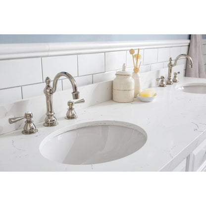 Water Creation Palace 72" Quartz Carrara Pure White Bathroom Vanity Set With Hardware And F2-0012 Faucets in Polished Nickel (PVD) Finish
