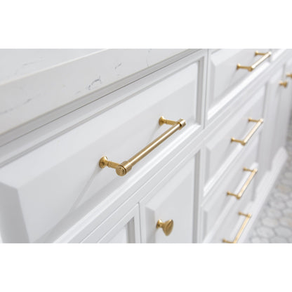 Water Creation Palace 72" Quartz Carrara Pure White Bathroom Vanity Set With Hardware And F2-0012 Faucets in Satin Gold Finish And Only Mirrors in Chrome Finish