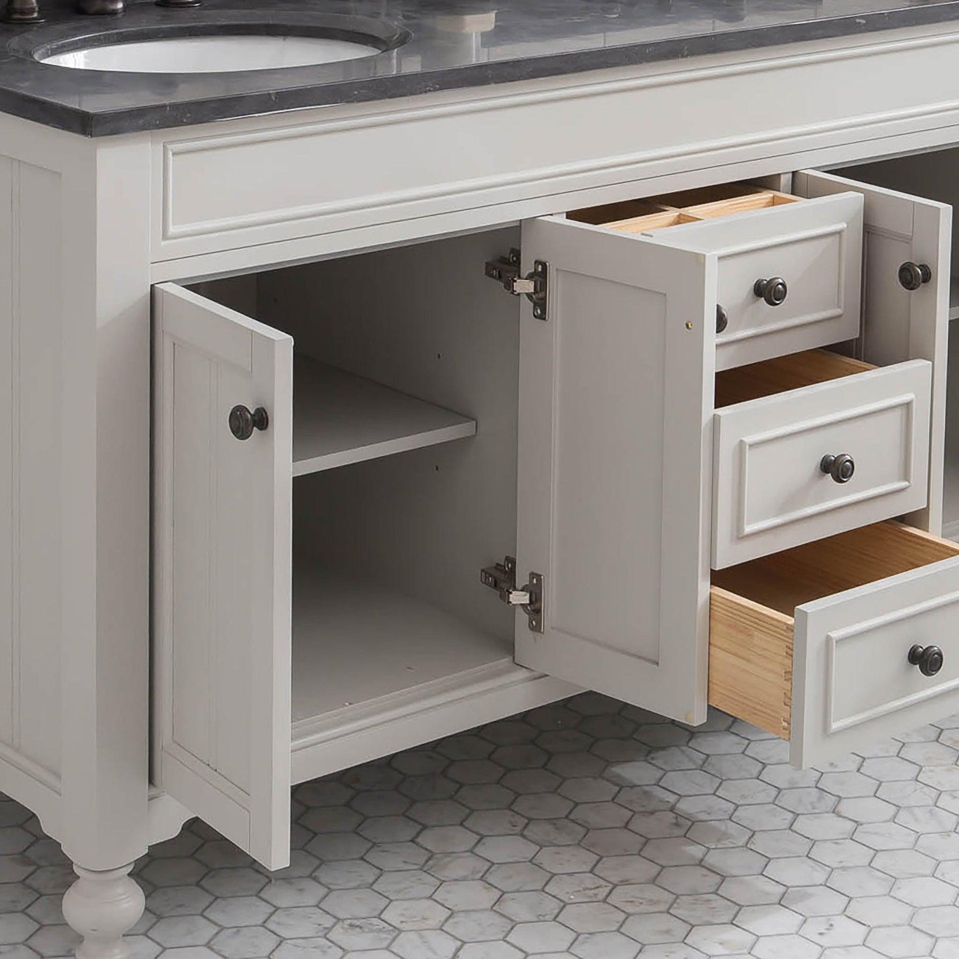 Water Creation Potenza 60" Bathroom Vanity in Earl Grey with Blue Limestone Top with Faucet and Small Mirror