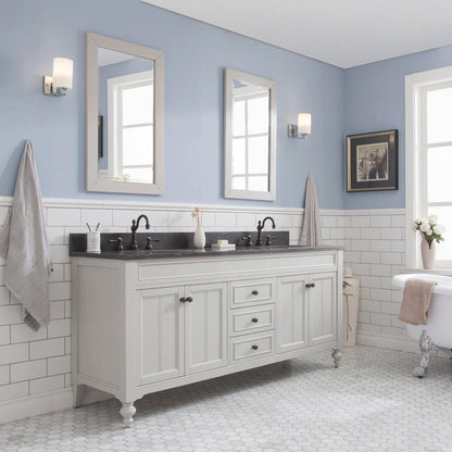 Water Creation Potenza 72" Bathroom Vanity in Earl Grey with Blue Limestone Top with Faucet and Small Mirror