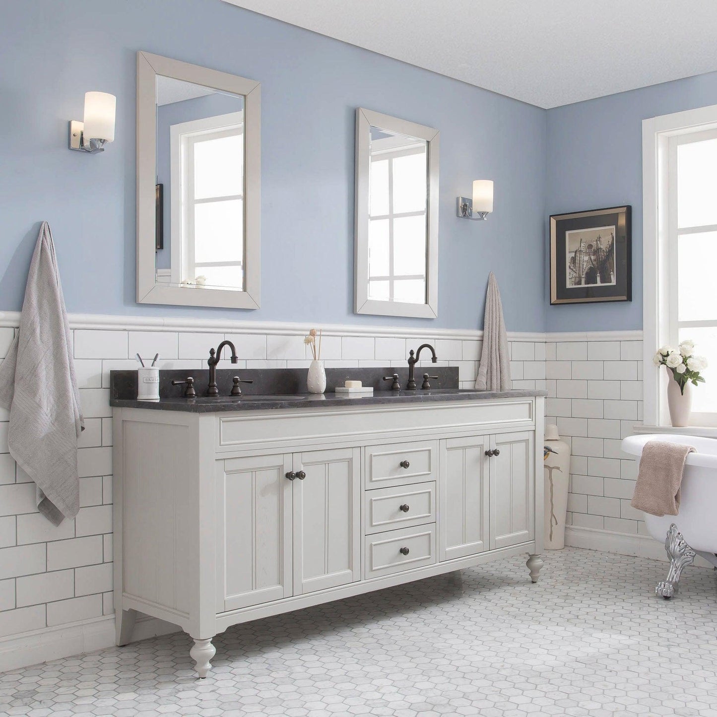 Water Creation Potenza 72" Bathroom Vanity in Earl Grey with Blue Limestone Top with Faucet