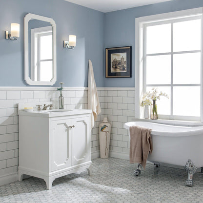 Water Creation Queen 30" Single Sink Quartz Carrara Vanity In Pure White