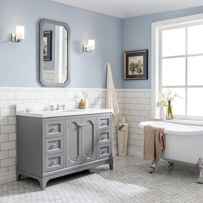 Water Creation Queen 48" Single Sink Quartz Carrara Vanity In Cashmere Grey With Matching Mirror(s)