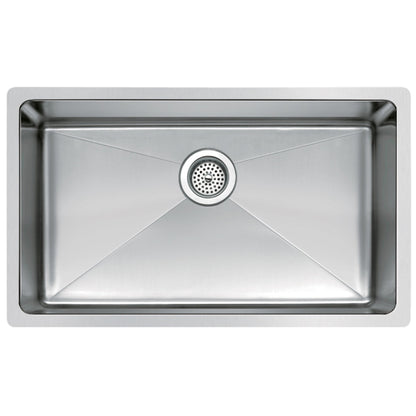 Water Creation Single Bowl Stainless Steel Hand Made Undermount 30 Inch X 18 Inch Sink With Coved Corners, Drain, Strainer, And Bottom Grid