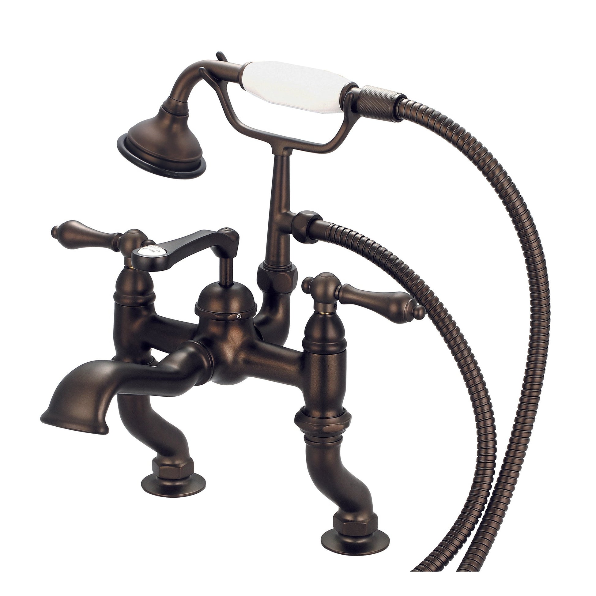 Water Creation Vintage Classic Adjustable Center Deck Mount Tub F6-0004 3.25" Brown Solid Brass Faucet With Handheld Shower And Metal Lever Handles Without Labels