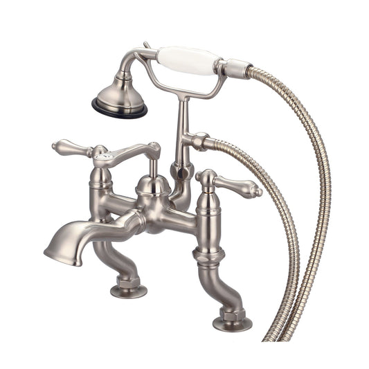 Water Creation Vintage Classic Adjustable Center Deck Mount Tub F6-0004 3.25" Grey Solid Brass Faucet With Handheld Shower And Metal Lever Handles Without Labels