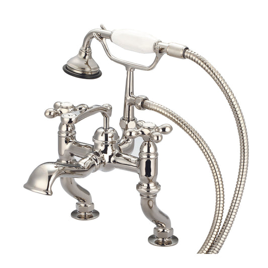 Water Creation Vintage Classic Adjustable Center Deck Mount Tub F6-0004 3.25" Ivory Solid Brass Faucet With Handheld Shower And Metal Lever Handles, Hot And Cold Labels Included
