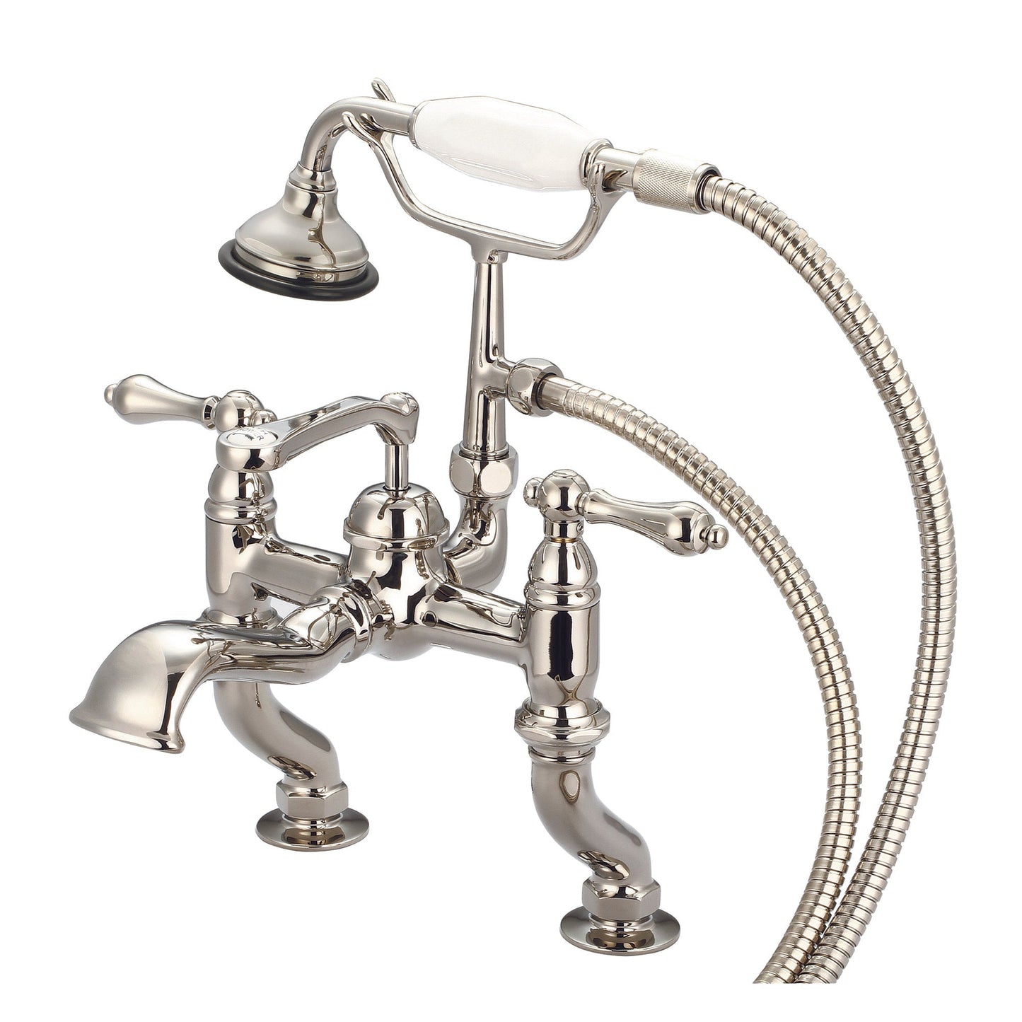 Water Creation Vintage Classic Adjustable Center Deck Mount Tub F6-0004 3.25" Ivory Solid Brass Faucet With Handheld Shower And Metal Lever Handles Without Labels