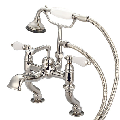 Water Creation Vintage Classic Adjustable Center Deck Mount Tub F6-0004 3.25" Ivory Solid Brass Faucet With Handheld Shower And Porcelain Lever Handles Without Labels
