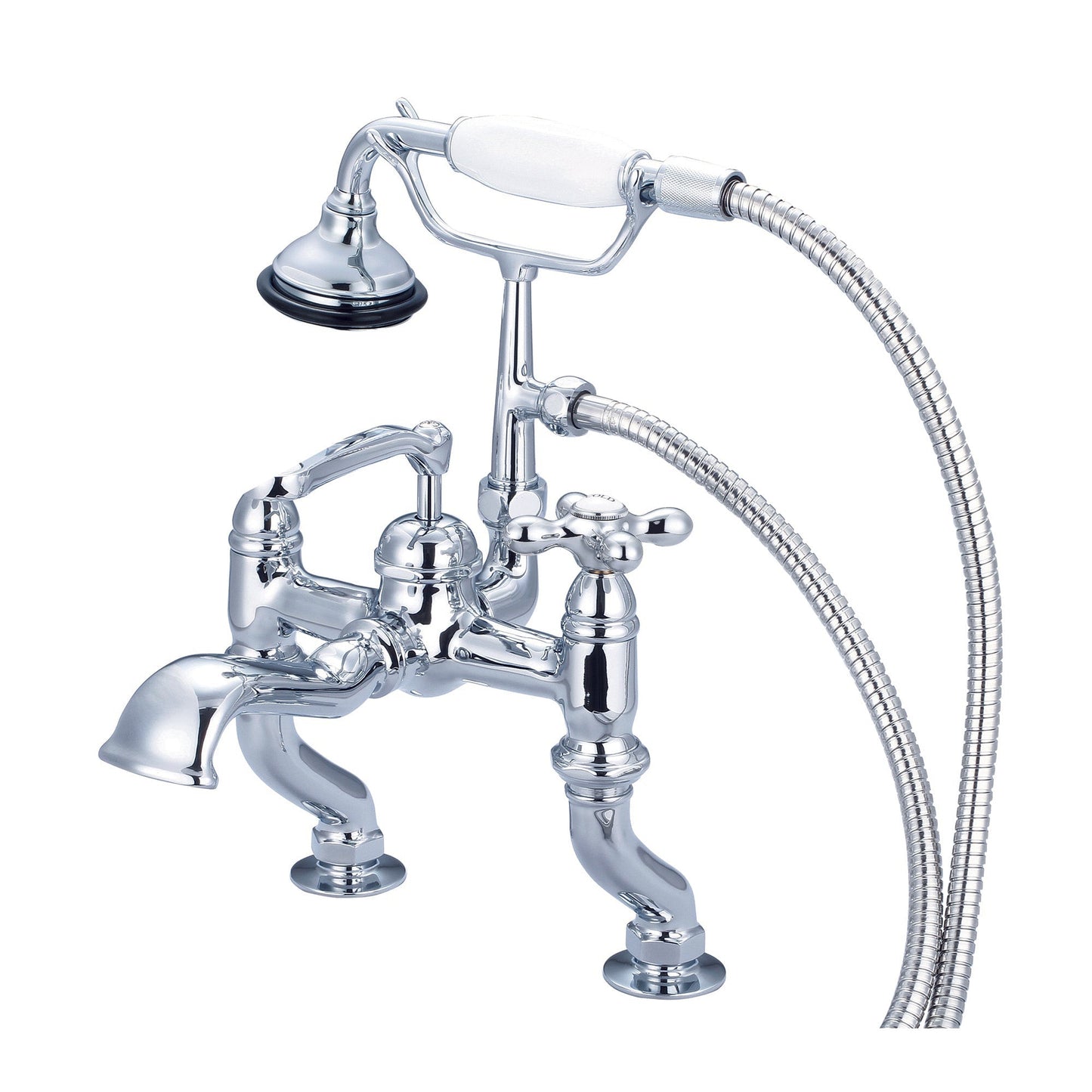 Water Creation Vintage Classic Adjustable Center Deck Mount Tub F6-0004 3.25" Silver Solid Brass Faucet With Handheld Shower And Metal Lever Handles, Hot And Cold Labels Included