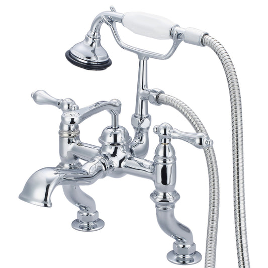 Water Creation Vintage Classic Adjustable Center Deck Mount Tub F6-0004 3.25" Silver Solid Brass Faucet With Handheld Shower And Metal Lever Handles Without Labels