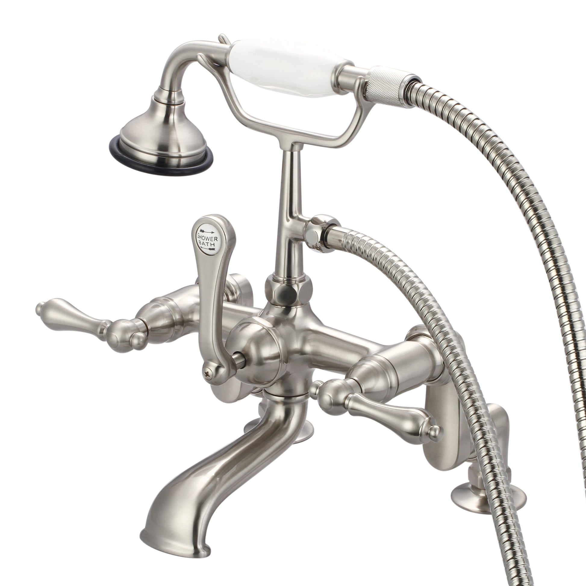 Water Creation Vintage Classic Adjustable Center Deck Mount Tub F6-0008 7" Grey Solid Brass Faucet With Handheld Shower And Metal Lever Handles Without Labels