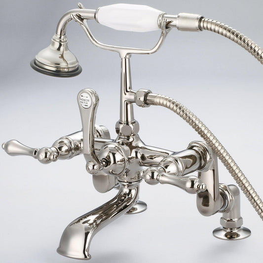 Water Creation Vintage Classic Adjustable Center Deck Mount Tub F6-0008 7" Ivory Solid Brass Faucet With Handheld Shower And Metal Lever Handles Without Labels