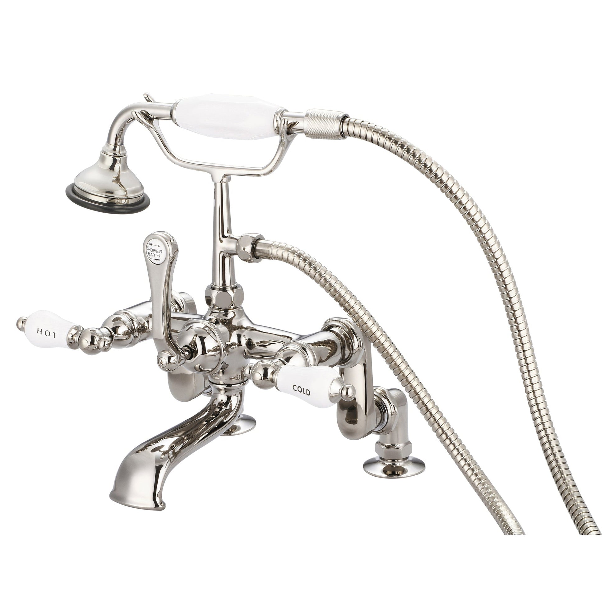 Water Creation Vintage Classic Adjustable Center Deck Mount Tub F6-0008 7" Ivory Solid Brass Faucet With Handheld Shower And Porcelain Lever Handles, Hot And Cold Labels Included