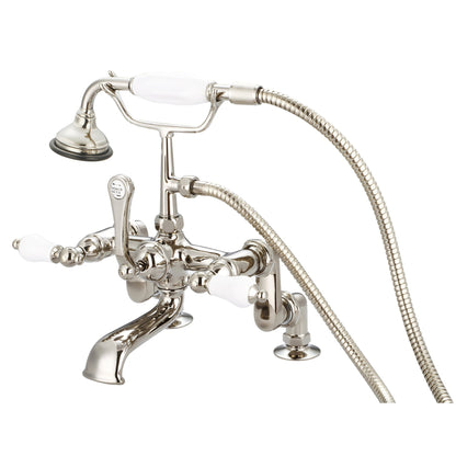 Water Creation Vintage Classic Adjustable Center Deck Mount Tub F6-0008 7" Ivory Solid Brass Faucet With Handheld Shower And Porcelain Lever Handles Without Labels
