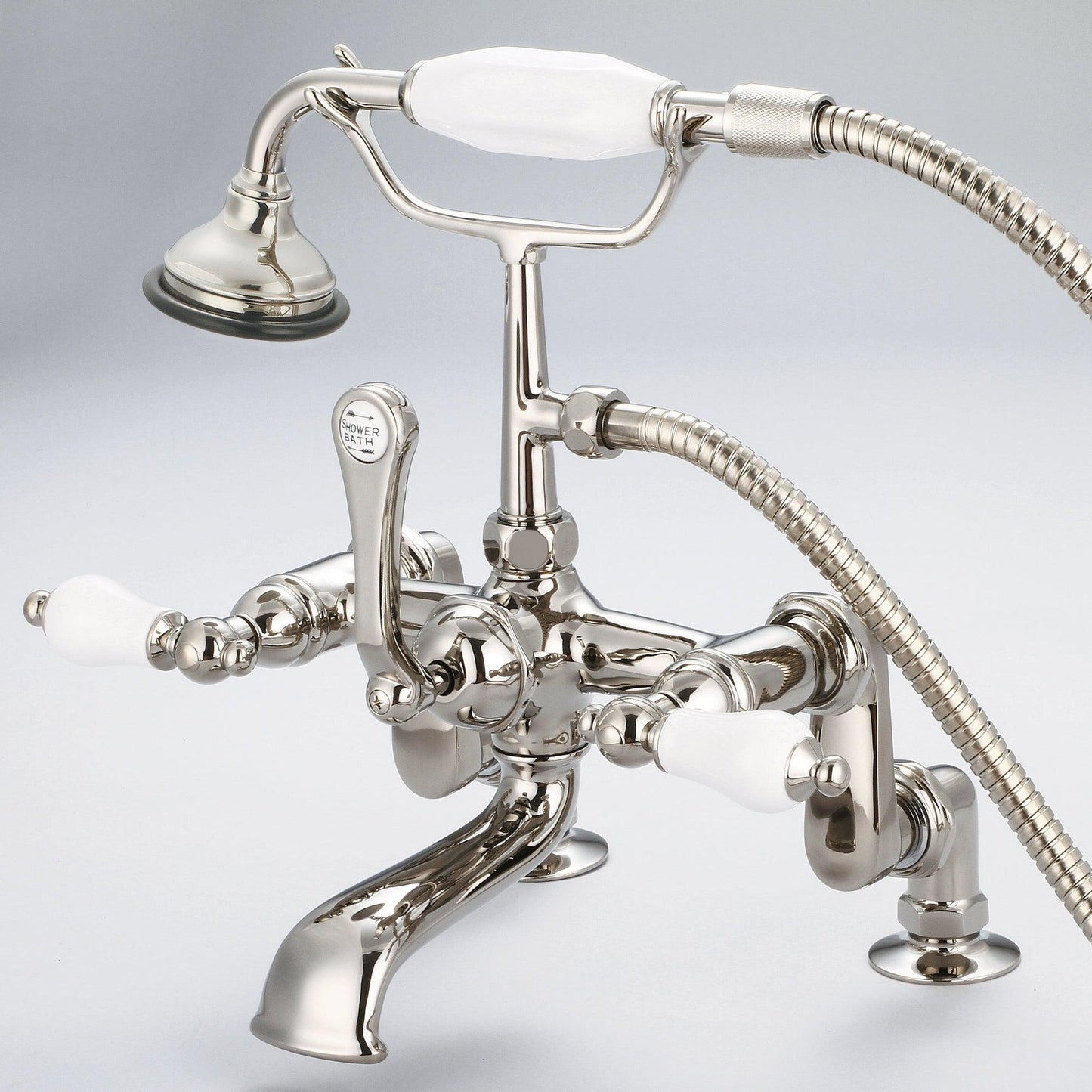 Water Creation Vintage Classic Adjustable Center Deck Mount Tub F6-0008 7" Ivory Solid Brass Faucet With Handheld Shower And Porcelain Lever Handles Without Labels