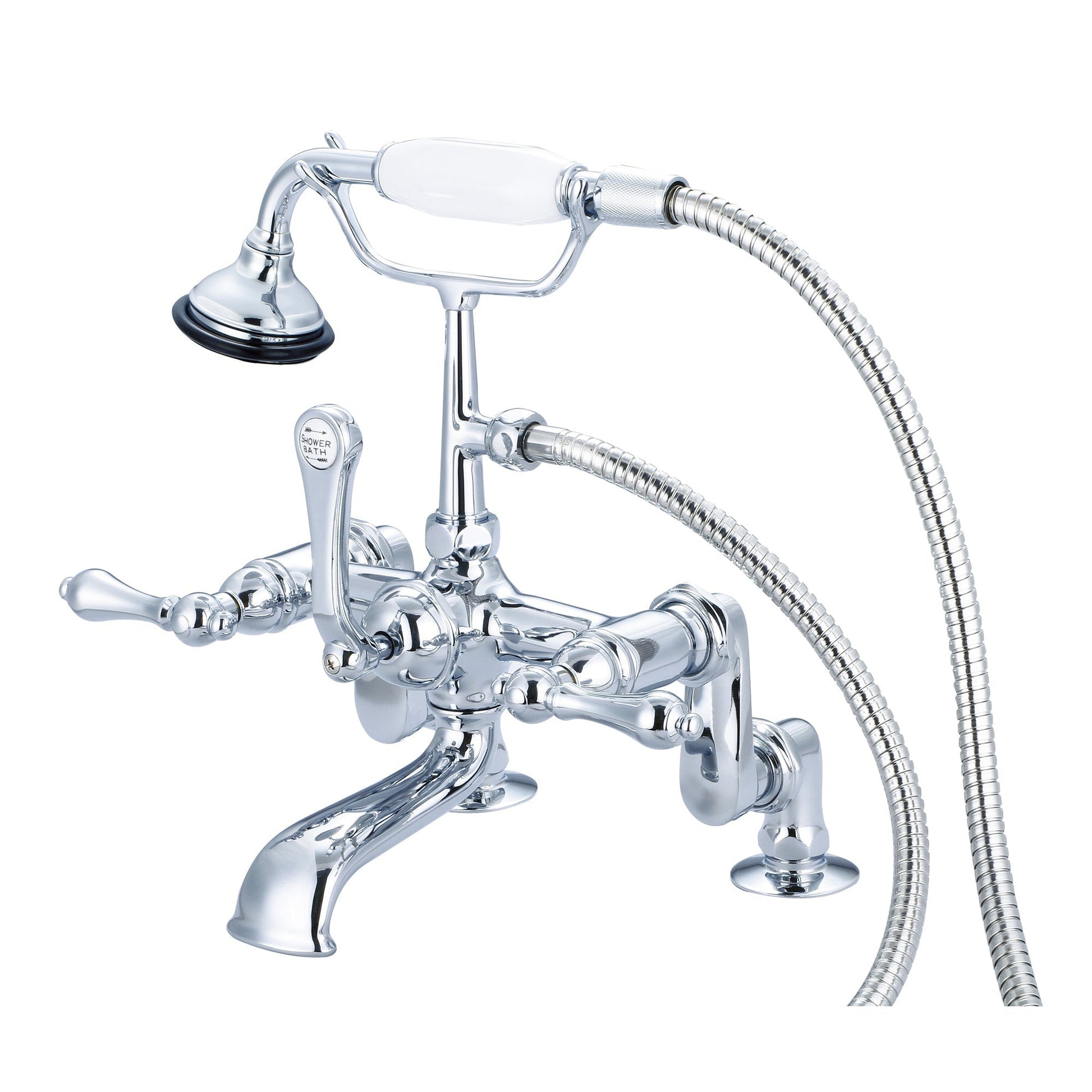 Water Creation Vintage Classic Adjustable Center Deck Mount Tub F6-0008 7" Silver Solid Brass Faucet With Handheld Shower And Metal Lever Handles Without Labels