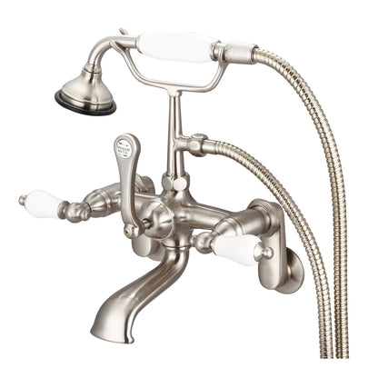 Water Creation Vintage Classic Adjustable Center Deck Mount Tub F6-0009 7" Grey Solid Brass Faucet With Swivel Wall Connector And Handheld Shower And Porcelain Lever Handles Without Labels