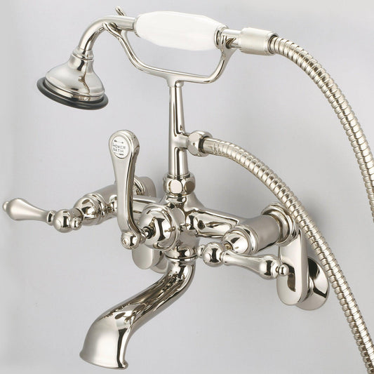 Water Creation Vintage Classic Adjustable Center Deck Mount Tub F6-0009 7" Ivory Solid Brass Faucet With Swivel Wall Connector And Handheld Shower And Metal Lever Handles Without Labels