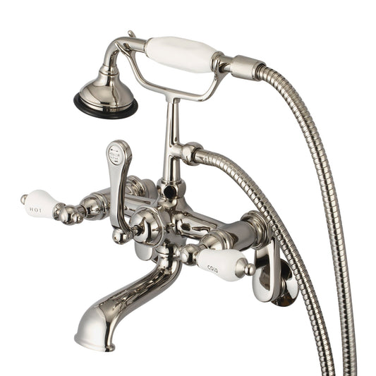 Water Creation Vintage Classic Adjustable Center Deck Mount Tub F6-0009 7" Ivory Solid Brass Faucet With Swivel Wall Connector And Handheld Shower And Porcelain Lever Handles, Hot And Cold Labels Included