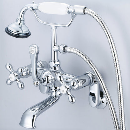 Water Creation Vintage Classic Adjustable Center Deck Mount Tub F6-0009 7" Silver Solid Brass Faucet With Swivel Wall Connector And Handheld Shower And Metal Lever Handles, Hot And Cold Labels Included