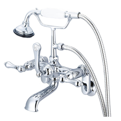 Water Creation Vintage Classic Adjustable Center Deck Mount Tub F6-0009 7" Silver Solid Brass Faucet With Swivel Wall Connector And Handheld Shower And Metal Lever Handles Without Labels