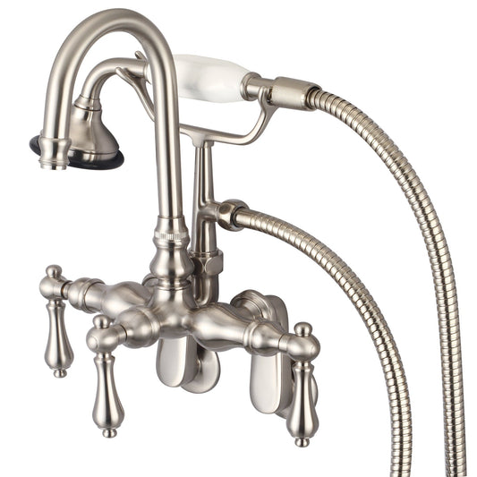 Water Creation Vintage Classic Adjustable Spread Wall Mount Tub F6-0011 9.25" Grey Solid Brass Faucet With Gooseneck Spout, Swivel Wall Connector And Handheld Shower And Metal Lever Handles Without Labels