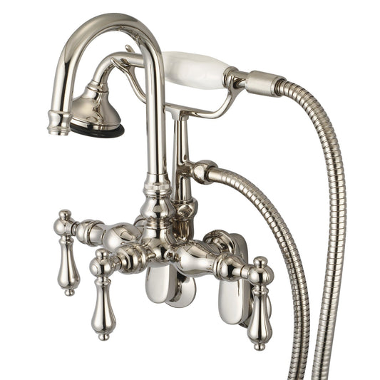 Water Creation Vintage Classic Adjustable Spread Wall Mount Tub F6-0011 9.25" Ivory Solid Brass Faucet With Gooseneck Spout, Swivel Wall Connector And Handheld Shower And Metal Lever Handles Without Labels