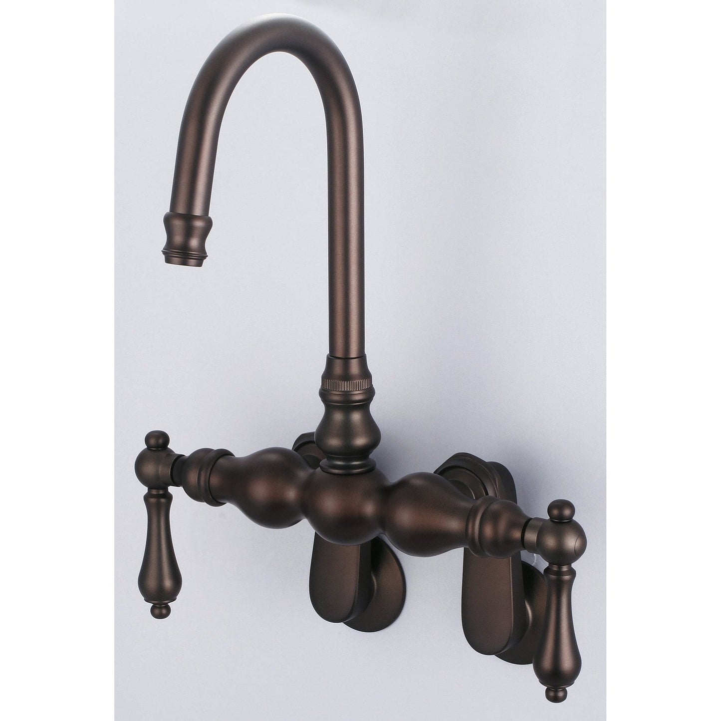 Water Creation Vintage Classic Adjustable Spread Wall Mount Tub F6-0015 9.25" Brown Solid Brass Faucet With Gooseneck Spout And Swivel Wall Connector And Metal Lever Handles Without Labels