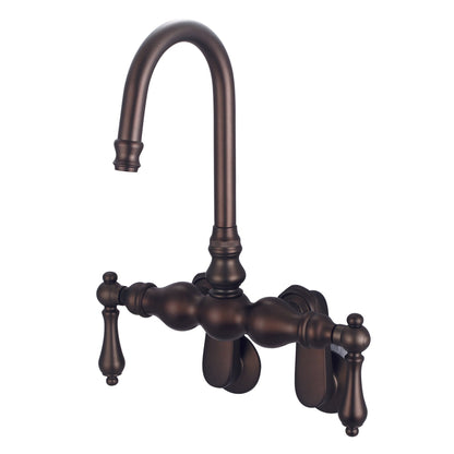 Water Creation Vintage Classic Adjustable Spread Wall Mount Tub F6-0015 9.25" Brown Solid Brass Faucet With Gooseneck Spout And Swivel Wall Connector And Metal Lever Handles Without Labels