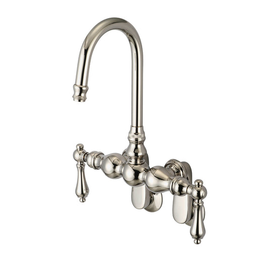 Water Creation Vintage Classic Adjustable Spread Wall Mount Tub F6-0015 9.25" Brown Solid Brass Faucet With Gooseneck Spout And Swivel Wall Connector And Porcelain Lever Handles Without Labels