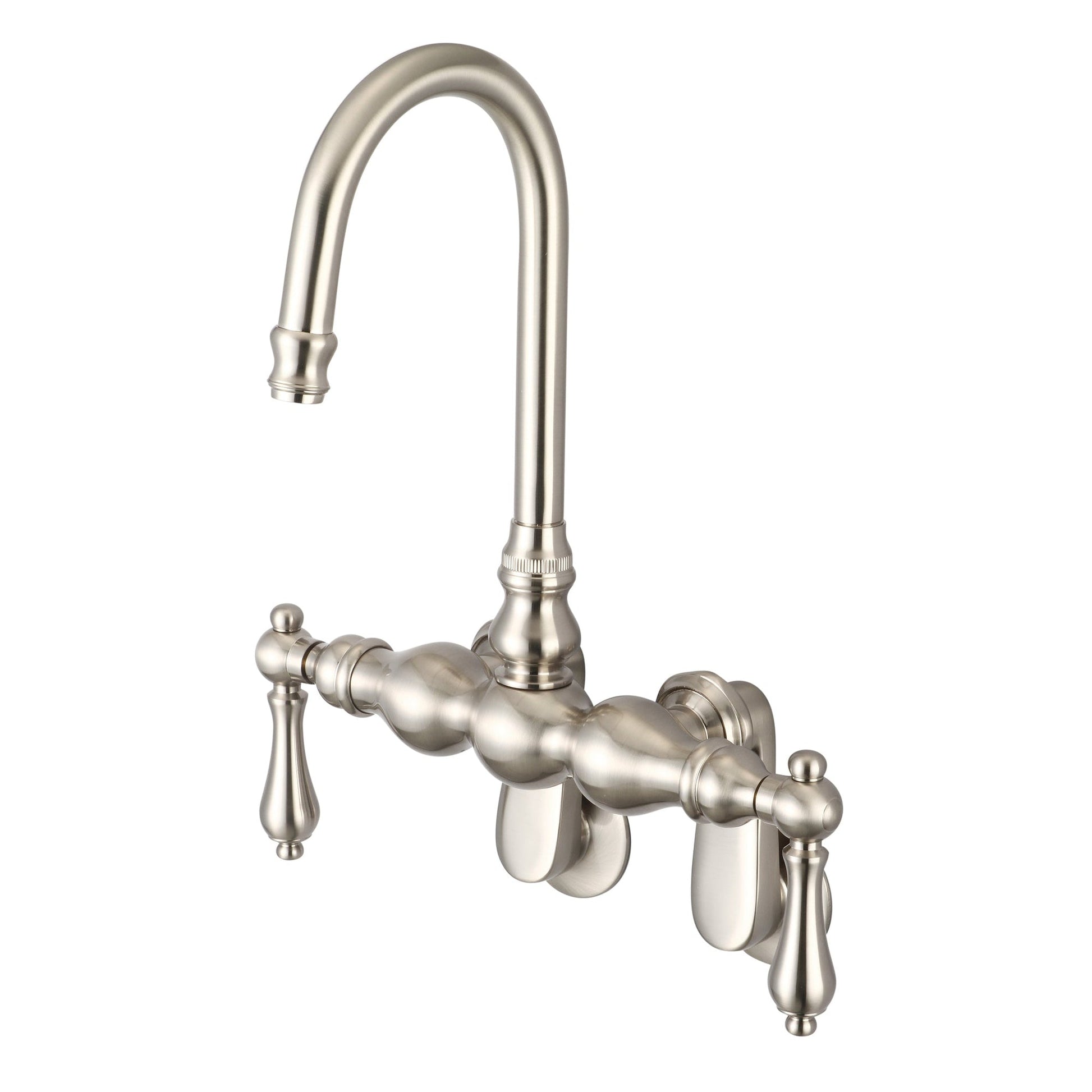 Water Creation Vintage Classic Adjustable Spread Wall Mount Tub F6-0015 9.25" Grey Solid Brass Faucet With Gooseneck Spout And Swivel Wall Connector And Metal Lever Handles Without Labels