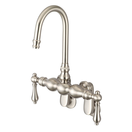 Water Creation Vintage Classic Adjustable Spread Wall Mount Tub F6-0015 9.25" Grey Solid Brass Faucet With Gooseneck Spout And Swivel Wall Connector And Metal Lever Handles Without Labels