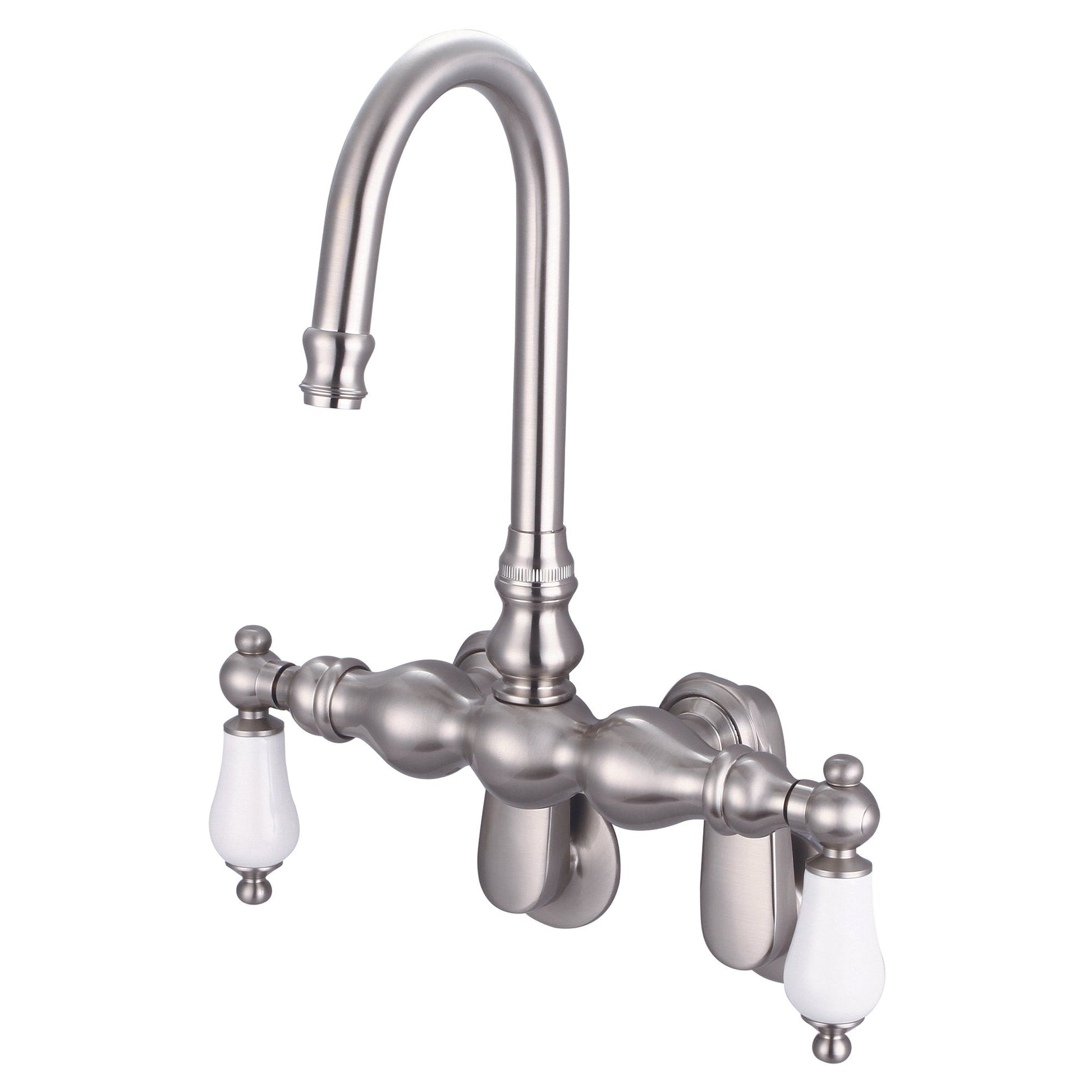 Water Creation Vintage Classic Adjustable Spread Wall Mount Tub F6-0015 9.25" Grey Solid Brass Faucet With Gooseneck Spout And Swivel Wall Connector And Porcelain Lever Handles Without Labels