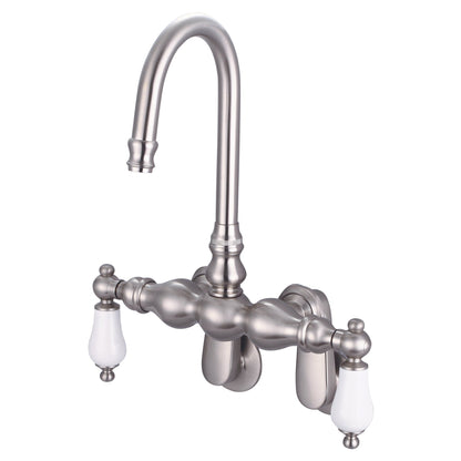 Water Creation Vintage Classic Adjustable Spread Wall Mount Tub F6-0015 9.25" Grey Solid Brass Faucet With Gooseneck Spout And Swivel Wall Connector And Porcelain Lever Handles Without Labels
