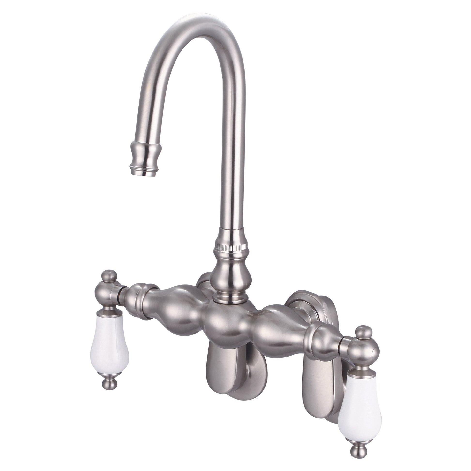 Water Creation Vintage Classic Adjustable Spread Wall Mount Tub F6-0015 9.25" Grey Solid Brass Faucet With Gooseneck Spout And Swivel Wall Connector And Porcelain Lever Handles Without Labels