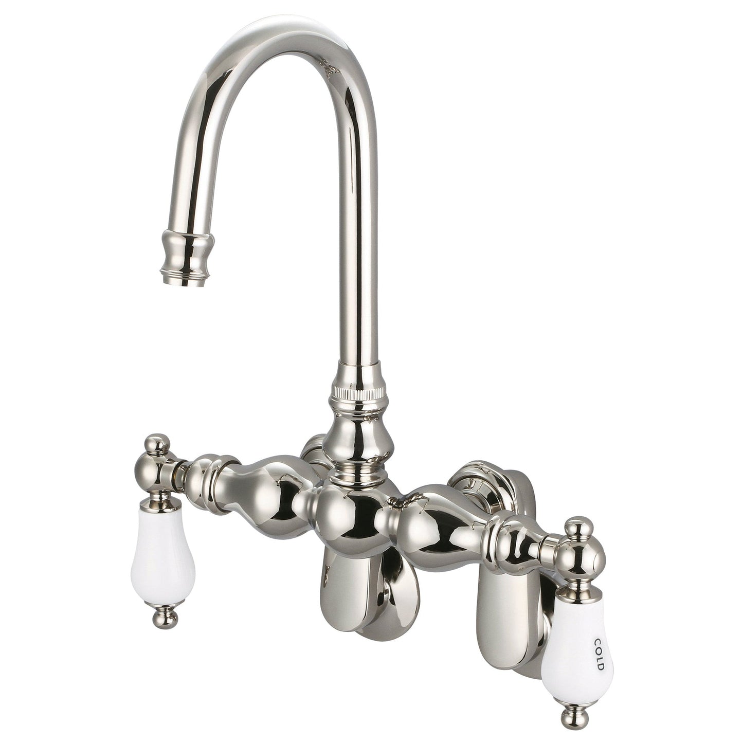 Water Creation Vintage Classic Adjustable Spread Wall Mount Tub F6-0015 9.25" Ivory Solid Brass Faucet With Gooseneck Spout And Swivel Wall Connector And Porcelain Lever Handles, Hot And Cold Labels Included