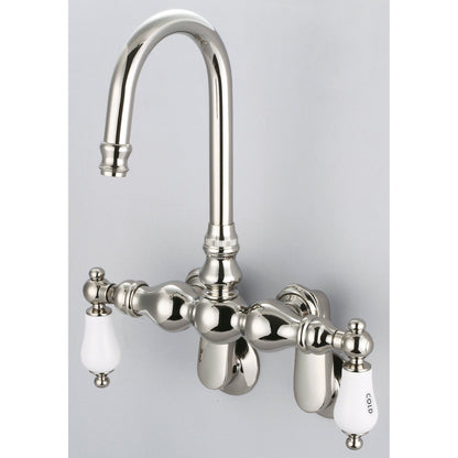 Water Creation Vintage Classic Adjustable Spread Wall Mount Tub F6-0015 9.25" Ivory Solid Brass Faucet With Gooseneck Spout And Swivel Wall Connector And Porcelain Lever Handles, Hot And Cold Labels Included