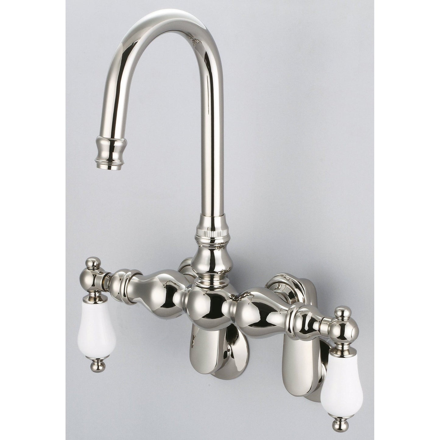 Water Creation Vintage Classic Adjustable Spread Wall Mount Tub F6-0015 9.25" Ivory Solid Brass Faucet With Gooseneck Spout And Swivel Wall Connector And Porcelain Lever Handles Without Labels