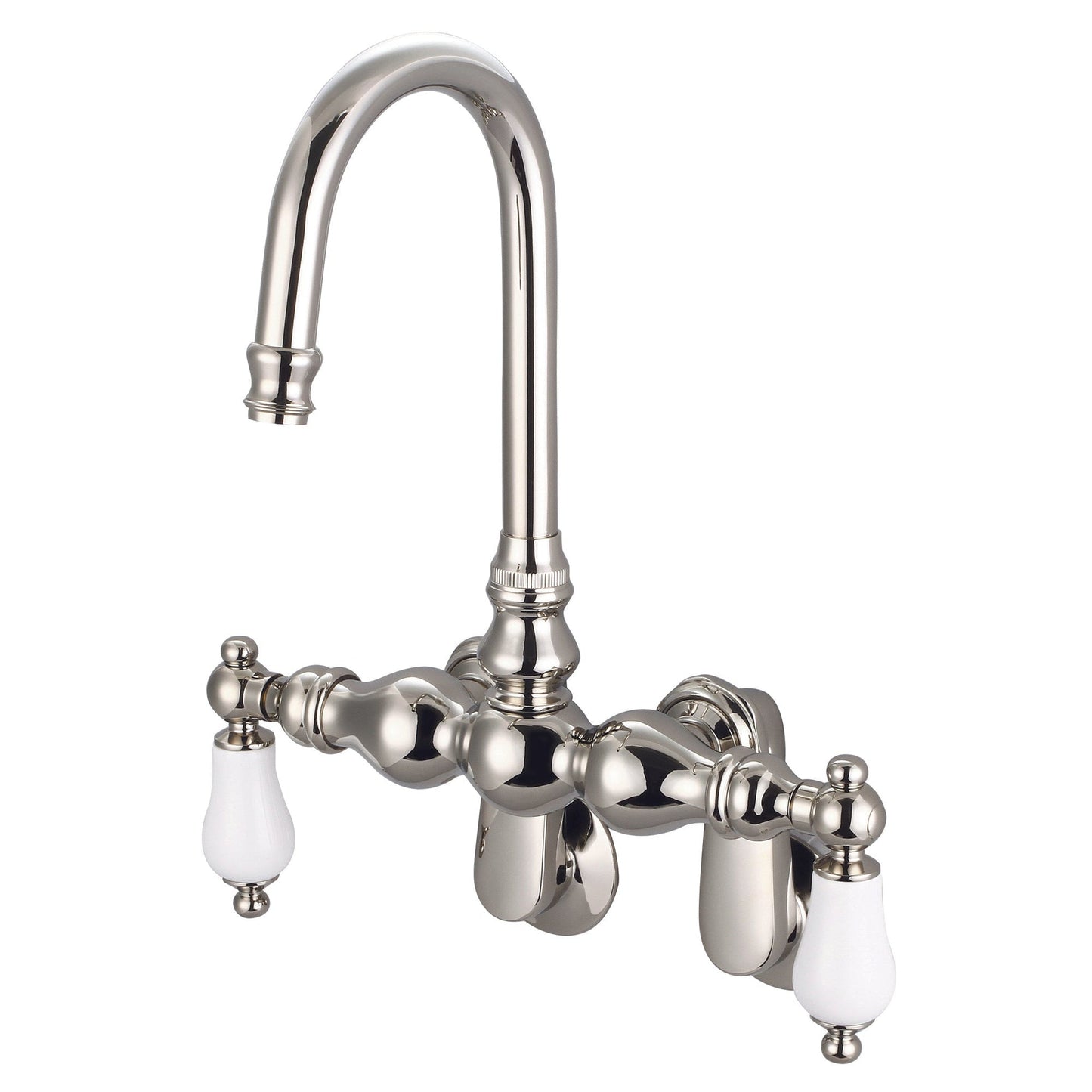 Water Creation Vintage Classic Adjustable Spread Wall Mount Tub F6-0015 9.25" Ivory Solid Brass Faucet With Gooseneck Spout And Swivel Wall Connector And Porcelain Lever Handles Without Labels