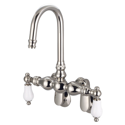 Water Creation Vintage Classic Adjustable Spread Wall Mount Tub F6-0015 9.25" Ivory Solid Brass Faucet With Gooseneck Spout And Swivel Wall Connector And Porcelain Lever Handles Without Labels